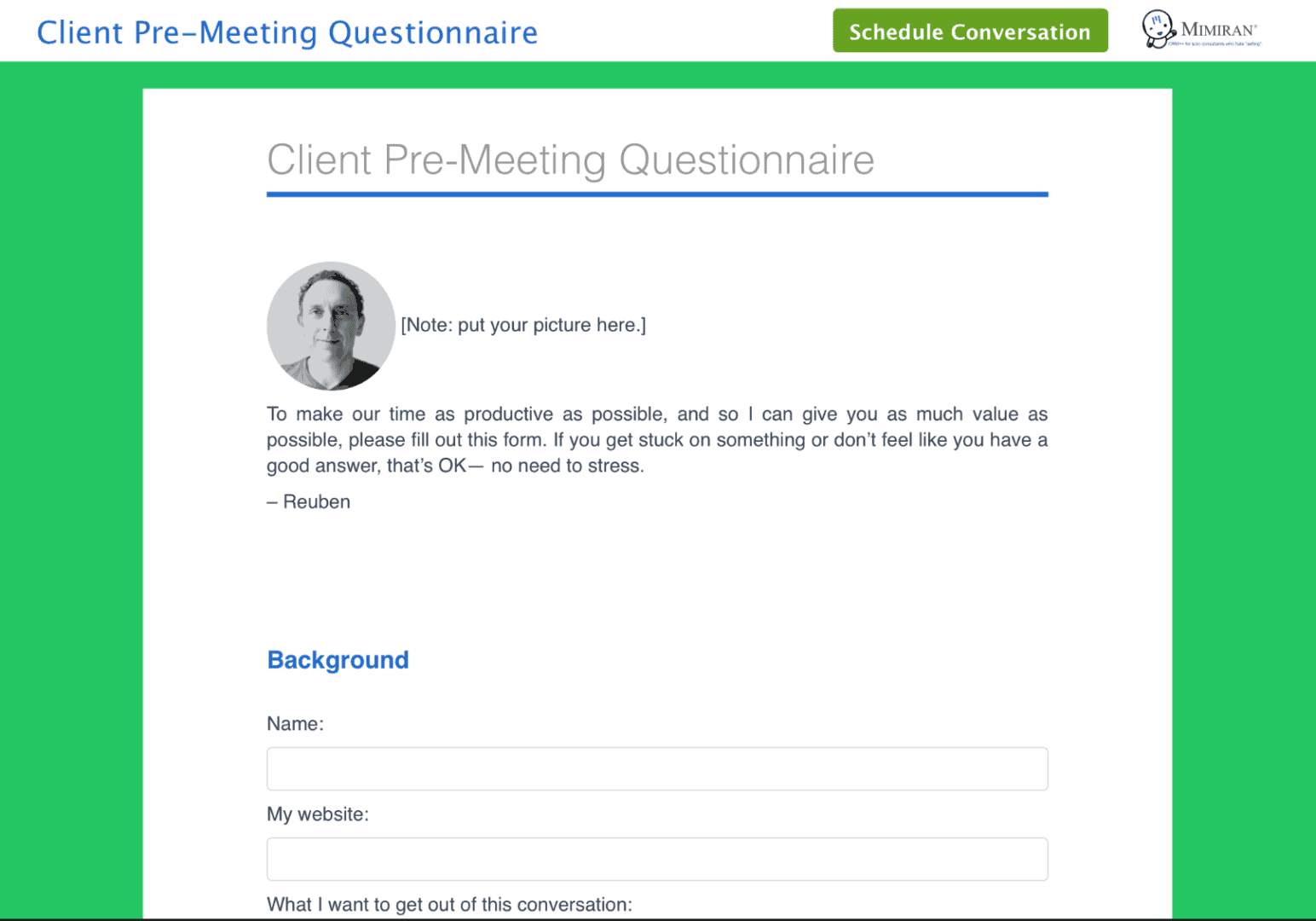 client-pre-meeting-questionnaire-mimiran-crm